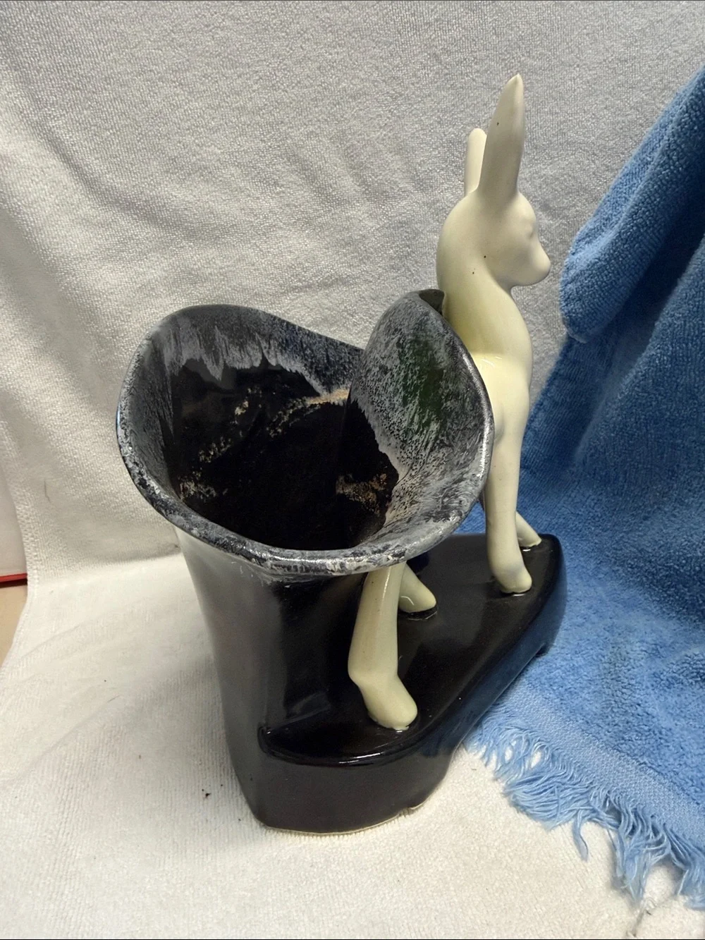 Mid-Century Modern Ceramic Deer Planter Vase - Black & Cream